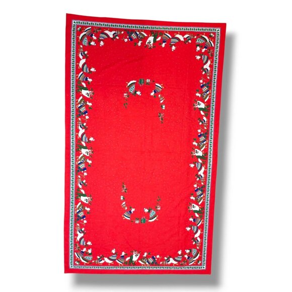 Vintage Sunweave Tablecloth Red Christmas Holiday Geese Holly Rectangular 102x60 - Picture 1 of 10